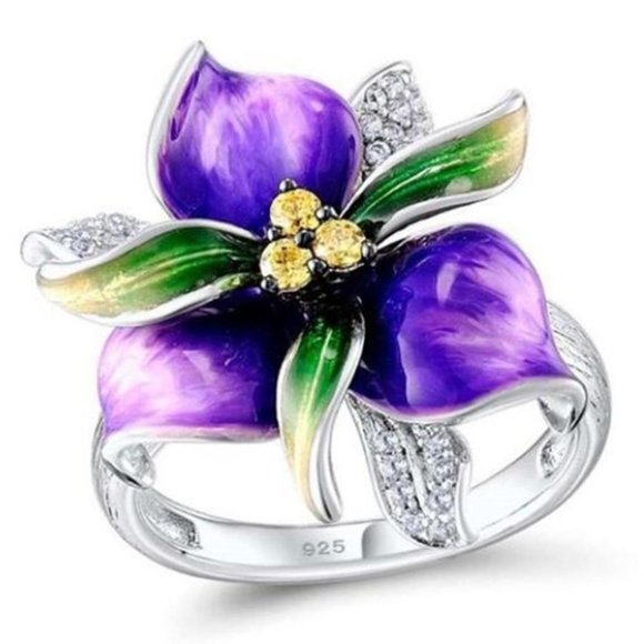 🍁925 Silver Plated Purple Enamel CZ Crystal Fashion Ring, GPMB1512 - Picture 1 of 3